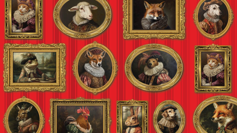 Wallpaper image with animals in frames