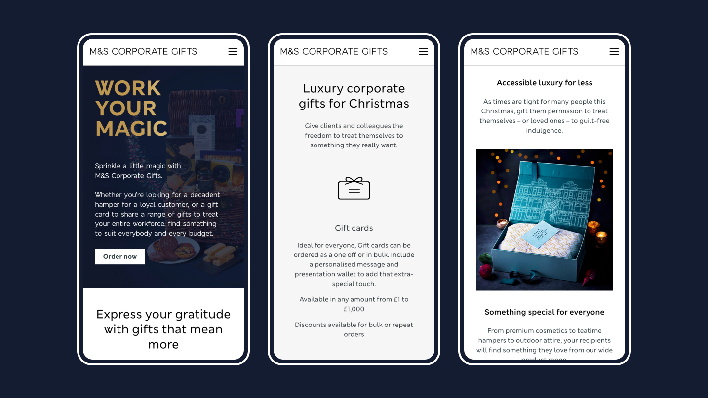 M&S Corporate Gifts mobile website