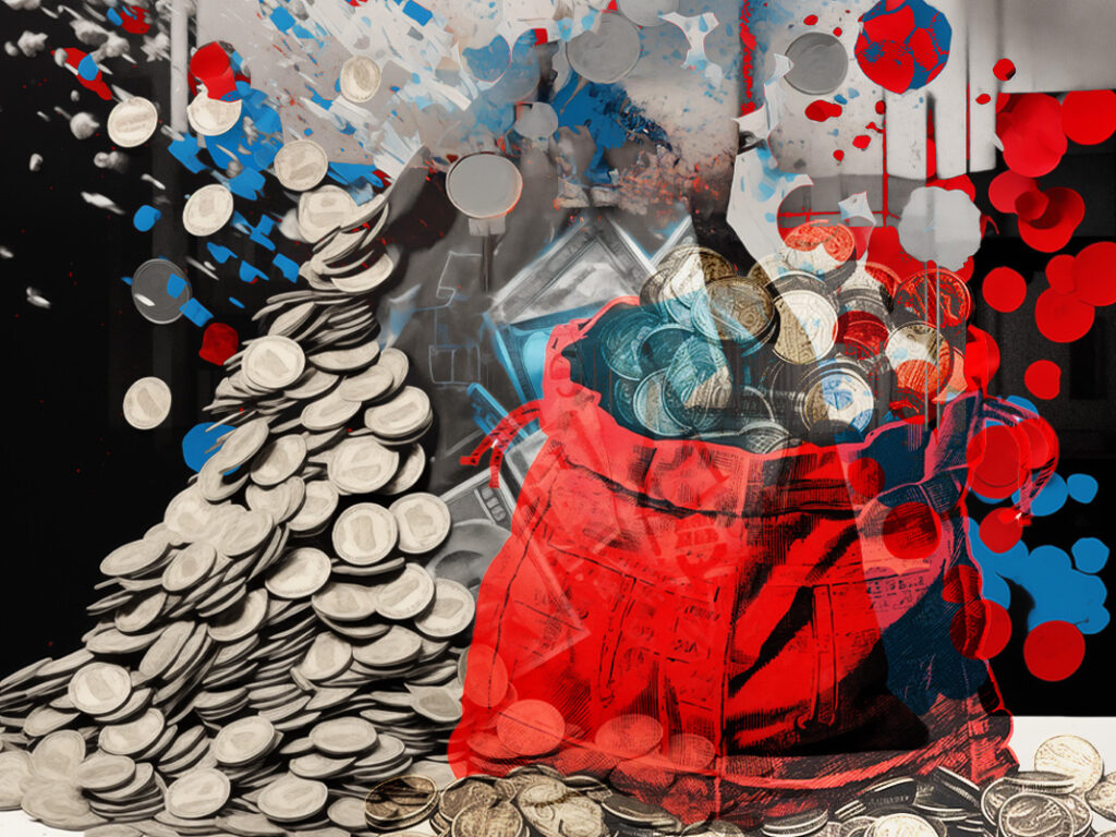 Collage image of a bag and coins