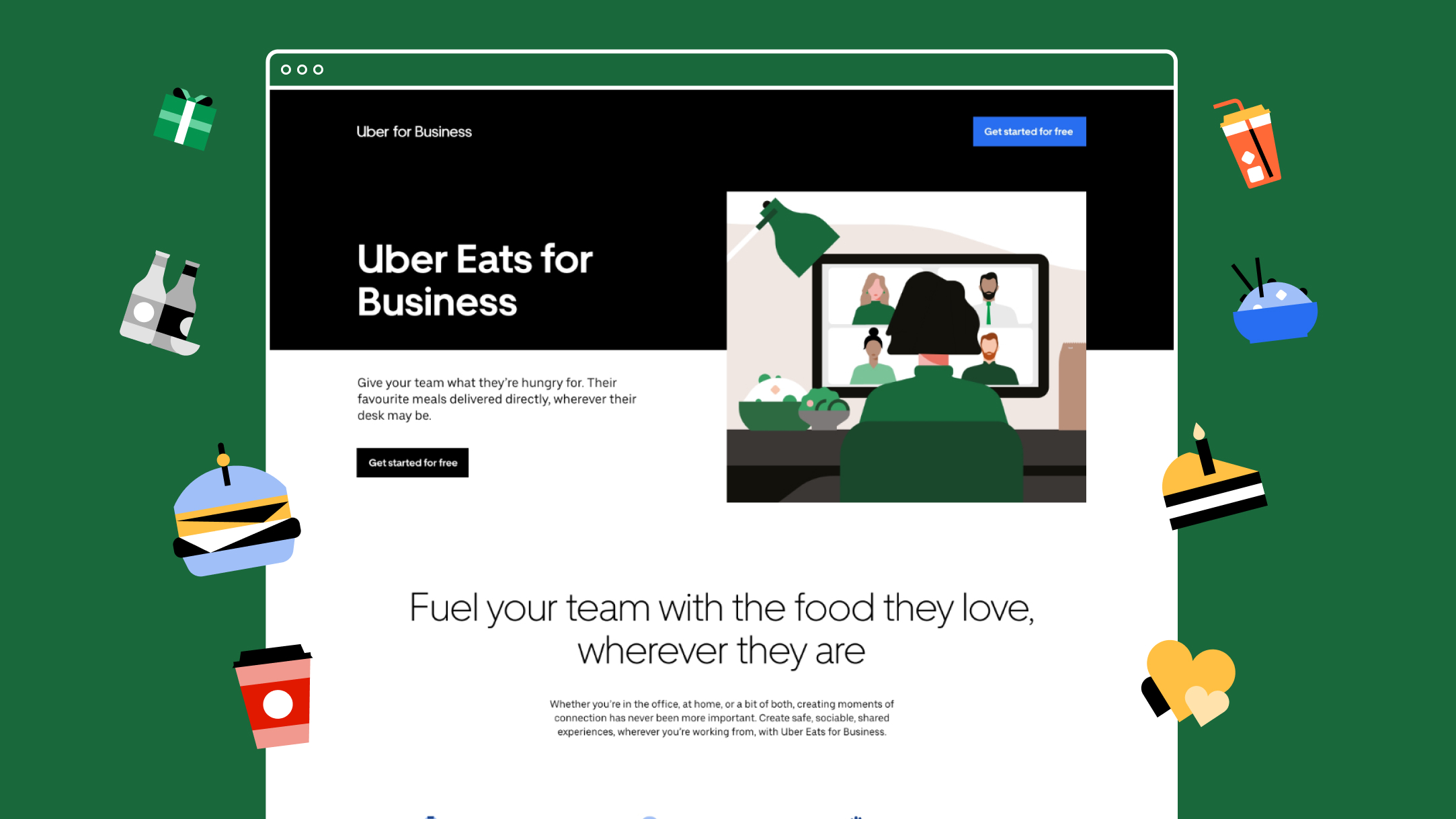 Uber for business landing page design with illustrations